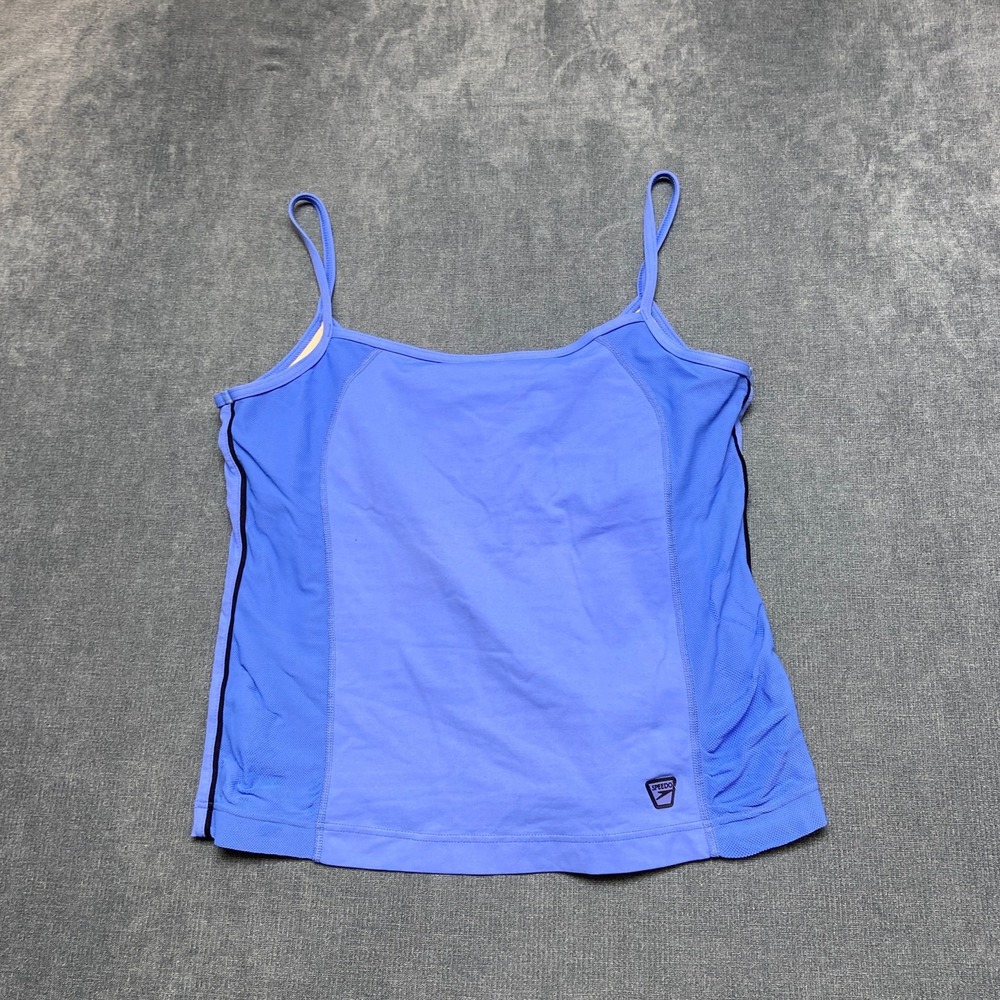 Speedo Tank Top Womens S Blue Performance Mesh Trim Pullover Fitness Athletic